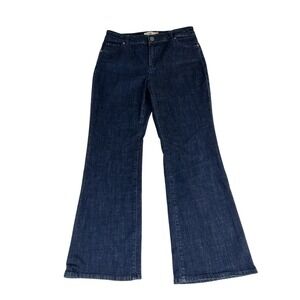 Cabi Trouser Jeans 5691R Deep Sea Wash Mid Rise Wide Leg Flare Denim Size 10